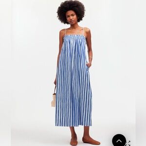 NWT Madewell size small, Ruffle A-Line Midi Dress in Stripe Poplin